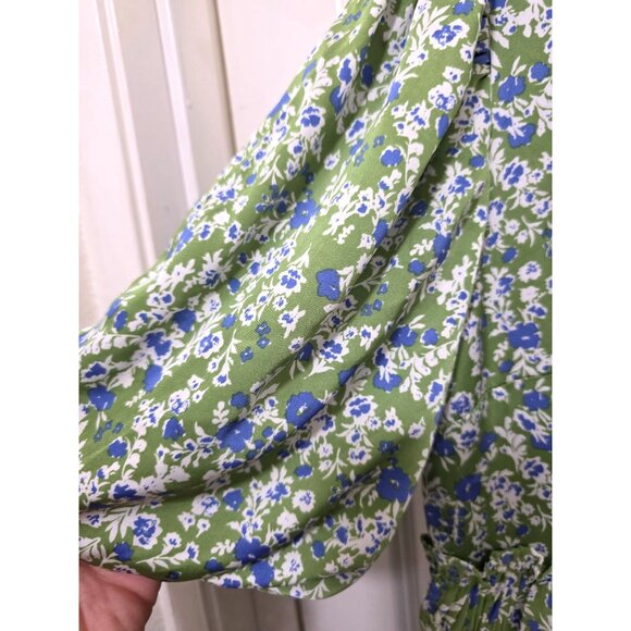 Code Mode Green Floral Tiered Ruffle Fary Tale Dress Puff Sleeves Size S - Picture 5 of 9